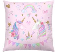 ZFENGYYUAN Funda de cojín cuadrada decorativa con diseño de unicornio rosa de 18 pulgadas, para dormitorio de niñas
