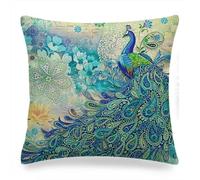 ZFENGYYUAN Fundas de cojín de pavo real de 45 cm x 45 cm, funda de almohada de pavo real, vintage, acuarela, azul, verde azulado, turquesa, regalos de pavo real, funda de almohada de plumas de pavo