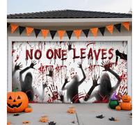 ZFFLYH Cubierta De Puerta Garaje Halloween, Gran Telón De Fondo Colgante para Puerta De Garaje Decoraciones Pared Halloween Terror para Fiestas En Casa Al Aire Libre,No One Leaves,8 * 7FT