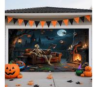ZFFLYH Cubierta De Puerta Garaje Halloween, Gran Telón De Fondo Colgante para Puerta De Garaje Decoraciones Pared Halloween Terror para Fiestas En Casa Al Aire Libre,Skeleton Bat,6.5 * 5FT