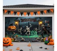 ZFFLYH Cubierta De Puerta Garaje Halloween, Gran Telón De Fondo Colgante para Puerta De Garaje Decoraciones Pared Halloween Terror para Fiestas En Casa Al Aire Libre,Scary Skeleton,8 * 7FT
