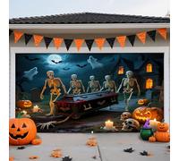 ZFFLYH Cubierta De Puerta Garaje Halloween, Gran Telón De Fondo Colgante para Puerta De Garaje Decoraciones Pared Halloween Terror para Fiestas En Casa Al Aire Libre,Skeleton Coffin,8 * 7FT