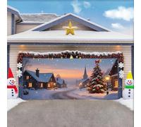 ZFFLYH Cubrepuerta De Navidad, Pancarta De Decoración, Grandes Fondos, Mural para Decoración Navideña, para La Víspera De Navidad, Decoración Exterior De Pared,Sunset Village,6.5 * 5FT