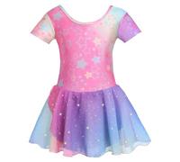 zffriction Vestido de Ballet Algodón Maillot de Danza Niña Manga Corta Gimnasia Leotardo de Ballet con Falda Tutú con Lentejuelas (Estrella,140)