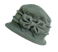 ZffXH Vintage Sombrero, Gorro De Invierno Verde Militar para Mujer Fieltro Trimmed Sombreros Elegante Bowler Punto, Sombreros Campana Los Años 20 Francés Cálido Iglesia con Lazo