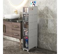 ZFGOJNBH Armario de Piso Alto y Estrecho de 5 Niveles, Armario de pie de Gran Capacidad con Almacenamiento Lateral para Inodoro con cajones Transparentes y Ruedas, cómoda Estrecha para Espacios Peque