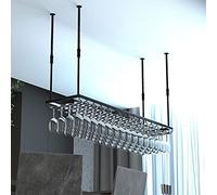 ZFGOJNBH Bar Wine Rack Restaurante Colgar Botelleros de Vino, Arte de Hierro Techo Altura Ajustable Ancho Soporte para Copa de Vino para Bares Cocinas Estante de decoración, Negro (Tamaño: 60x35x42cm
