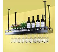 ZFGOJNBH Botellero, Botelleros de Techo, Portavasos y Portabotellas Colgantes, Portavasos de Vino rústico Negro montado en la Pared, Altura Ajustable (Tamaño: 60x35 cm)