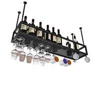 ZFGOJNBH Botellero Colgante Botellero De Techo De Metal, Altura Ajustable, Soporte De Almacenamiento De Vino con Estante De Vidrio para Copas para Bar, Cocina, Restaurante (Size : 80x25x21cm)