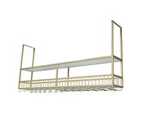 ZFGOJNBH Botellero Colgante, Botellero de Techo de Metal, Soporte de Almacenamiento de Vino con Exhibición Vintage con Estante de Vidrio para Debajo del Gabinete, Cocina, Bar, Organizador Decorativo