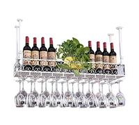 ZFGOJNBH Botellero Colgante, Botellero de Techo de Metal, Soporte de Almacenamiento de Vino con exhibición Vintage con Estante de Vidrio para Copas para Debajo del gabinete, Cocina, Bar (Tamaño: 80x2