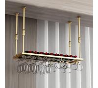 ZFGOJNBH Botellero Colgante, botellero de Techo de Metal, Soporte de Almacenamiento de Vino con exhibición Vintage con Estante de Vidrio para Copas para Debajo del gabinete, Cocina, Barra, Estante co