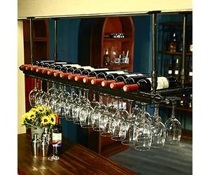 ZFGOJNBH Botellero Colgante, Botellero De Techo De Metal, Soporte De Almacenamiento De Vino De Exhibición Vintage con Estante De Vidrio, Organizador De Estante Flotante para Vino para Cocina, Bar, Al