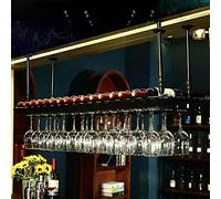 ZFGOJNBH Botellero Colgante, Botellero de Techo de Metal, Soporte de Almacenamiento de Vino Decorado con Estante de Vidrio para Copas para Debajo del Gabinete, Cocina, Bar, Altura y Ancho Ajustables