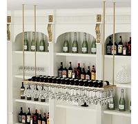 ZFGOJNBH Botellero Colgante, Botellero De Techo De Metal, Soporte De Almacenamiento De Vino Vintage con Estante De Vidrio para Copas para Debajo del Gabinete, Cocina, Bar, Altura Y Ancho Ajustables (