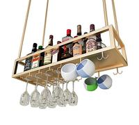 ZFGOJNBH Botellero Colgante, botellero de Techo de Metal, Soporte de Almacenamiento de Vino Vintage con Estante de Vidrio para Copas para Debajo del gabinete, Cocina, Marco Decorativo de Barra (Tama
