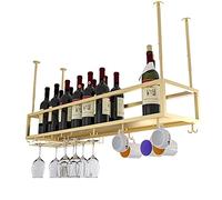 ZFGOJNBH Botellero Colgante, Portabotellas De Vino De Techo De Metal, Soporte De Almacenamiento De Vino De Exhibición Moderna con Estante De Vidrio para Copas para El Hogar, Bar, Restaurante, Cocina,