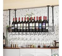 ZFGOJNBH Botellero De Techo Ajustable, Portabotellas De Vino Colgante con Estante De Vidrio para Copas, Soporte De Almacenamiento De Vino con Exhibición Vintage para Bar, Cocina, Restaurante (Size :