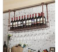 ZFGOJNBH Botellero De Techo, Portabotellas De Vino Colgante De Metal, Soporte De Almacenamiento De Vino De Exhibición Vintage con Estante De Vidrio para Copas para Cocina, Bar, Restaurante, Altura AJ