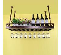 ZFGOJNBH Botellero De Techo Vintage, Portabotellas De Vino Montado En La Pared con Portavasos, Estante De Almacenamiento De Vino De Metal Colgante, Organizador De Estante De Vino Flotante para El Hog