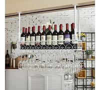 ZFGOJNBH Botellero Estante para Vino de Techo, Soporte para Botellas y Copas de Vino Vintage Colgante, Soporte para Almacenamiento de Vino con exhibición montada en la Pared, Altura Ajustable - Blanc