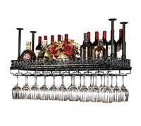 ZFGOJNBH Botellero Estantes para Vino de Techo, Portabotellas de Vino de Metal Vintage, Portavasos, Estante para Almacenamiento de Vino en el hogar, Estante de exhibición para Vino, Altura y Ancho AJ