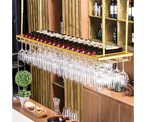 ZFGOJNBH Botellero Estantes para Vino de Techo, Soporte para Copas de Vino y portabotellas Colgantes, Soporte para Vino rústico montado en la Pared, Soporte para champán, Altura Ajustable (Tamaño: 80