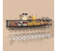 ZFGOJNBH Botellero montado en la Pared, Soporte para Botellas de Vidrio en el Techo de Metal, estantes de Almacenamiento rústicos con Estante para Copas para Debajo del gabinete, Cocina, Soporte Deco