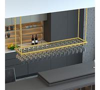 ZFGOJNBH Botellero, Soporte para Botellas de Vidrio en el Techo de Metal, estantes de Almacenamiento rústicos con Estante para Copas para Debajo del gabinete, Cocina, Barra, Altura y Ancho Ajustables