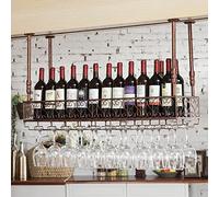 ZFGOJNBH Botellero Vintage, Portabotellas para Colgar En El Techo con Estante De Vidrio para Copas, Estante para Copas con Soporte para Vino De Metal para El Hogar, Bar, Restaurante, Bronceado (Size