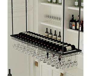 ZFGOJNBH Botelleros creativos para Colgar del Techo, portavasos de Metal para Colgar en el Techo en Varios tamaños, portavasos y Botellas de Vino de Color Negro para Colgar en la Pared (tamaño: 100 x