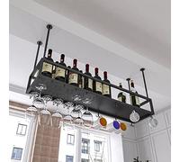 ZFGOJNBH Botelleros de Metal, Estante Colgante para Almacenamiento de Vino, Soporte para Copas de Vino al revés, Estante de exhibición para Techo para Sala de Estar, Bar, Restaurante, Cocina, Negro (