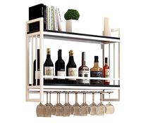ZFGOJNBH Botelleros de Pared de 2 Niveles, Estante de Metal y Madera, estantes flotantes para Vino con Soporte para Copas de Vino, Estante para Copas, hogar, Bar, Restaurante, Cocina, Estante de exhi