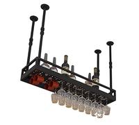 ZFGOJNBH Botelleros De Techo, Estante De Almacenamiento De Vino De Metal Negro con Soporte para Copas, Soporte para Vino Rústico, Organizador De Estante Flotante para Vino para Cocina, Hogar, Bar (Ta