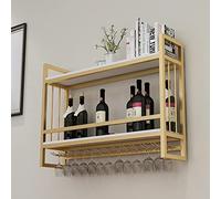 ZFGOJNBH Botelleros Modernos De 2 Niveles con Soporte para Copas De Vino, Estantes Flotantes para Colgar En La Pared De Metal, Estante De Exhibición para Decoración De Restaurante, Bar En Casa, Dorad