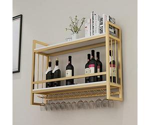 ZFGOJNBH Botelleros Modernos De 2 Niveles con Soporte para Copas De Vino, Estantes Flotantes para Colgar En La Pared De Metal, Estante De Exhibición para Decoración De Restaurante, Bar En Casa, Dorad