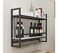 ZFGOJNBH Botelleros Montados En La Pared con Soporte para Copas De Vino, Moderno Estante De Almacenamiento De Vino Colgante De Metal De 2 Niveles, Soporte para Botellas De Vino, Estante De Exhibición