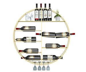 ZFGOJNBH Botelleros Montados En La Pared Estante De Almacenamiento De Vino, Decoración Colgante Redonda Estante para Copas De Vino, Portabotellas De Vino, para Bares, Restaurantes, Cocinas, Hogar - D