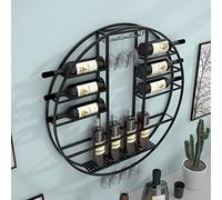 ZFGOJNBH Botelleros Redondos Modernos, Estante para Vino Colgante Montado En La Pared, Estante De Almacenamiento De Vino De Metal, Estante De Almacenamiento para Copas, Estante De Exhibición Multifun