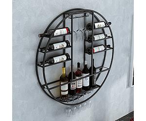 ZFGOJNBH Botelleros Redondos Modernos, Estante para Vino Colgante Montado En La Pared, Estante De Almacenamiento De Vino De Metal, Estante De Exhibición Multifunción para El Hogar, Bar, Restaurante,