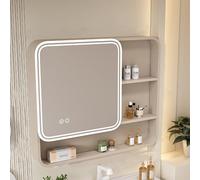 ZFGOJNBH Botiquín de baño, gabinete de Espejo de baño Rectangular con botón táctil Inteligente, Almacenamiento diversificado, gabinete de Espejo Iluminado para baño con función de eliminación de nieb