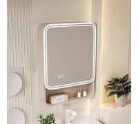 ZFGOJNBH Botiquín de baño, gabinete de Espejo de baño Rectangular con botón táctil Inteligente, Almacenamiento diversificado, gabinete de Espejo Iluminado para baño con función de eliminación de nieb