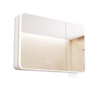 ZFGOJNBH Botiquín Inteligente de Madera con Luces LED, Espejo de baño LED con Almacenamiento, luz de Tres Colores, Organizador de botiquín de Pared con antivaho, Pantalla de Tiempo y Temperatura, lám