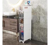 ZFGOJNBH Cajones de Almacenamiento apilables, gabinete de Piso de baño Estrecho de 5 Niveles, gabinete de Almacenamiento de Inodoro Delgado, Torre de Almacenamiento con cajones Transparentes y Ruedas