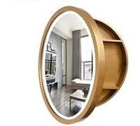 ZFGOJNBH Elegante Armario de baño Redondo con Espejo y luz, montado en la Pared, de Madera Maciza, Acabado Dorado, 70 cm/27,6 Pulgadas