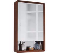 ZFGOJNBH Espejo de baño de Madera Maciza con Estante de Almacenamiento Espejo Redondo de Pared para baño e Inodoro en Color marrón Tamaño 60 cm