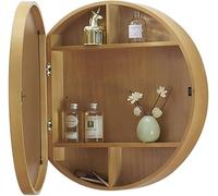 ZFGOJNBH Espejo de baño Redondo de Madera Maciza con luz, Elegante Armario de Maquillaje montado en la Pared para decoración de baño (Dorado, 70 cm)