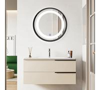 ZFGOJNBH Espejo de baño Redondo, gabinete de Espejo de baño con botón táctil Inteligente, iluminación Tricolor Ajustable, gabinete de Espejo Iluminado para baño con diseño Plano Abierto y Gran capaci