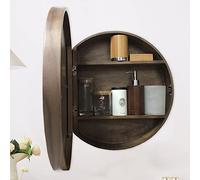 ZFGOJNBH Espejo de Maquillaje Espejo de baño - Gabinete con Espejo de baño de Madera Maciza - Gabinete con Espejo Redondo Inteligente con Puerta Abierta con Estante Espejo de baño R