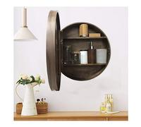 ZFGOJNBH Espejo de Maquillaje Redondo de Pared con Espacio de Almacenamiento para baño y Dormitorio Espejo Deslizante de Tres Niveles con Marco de Madera